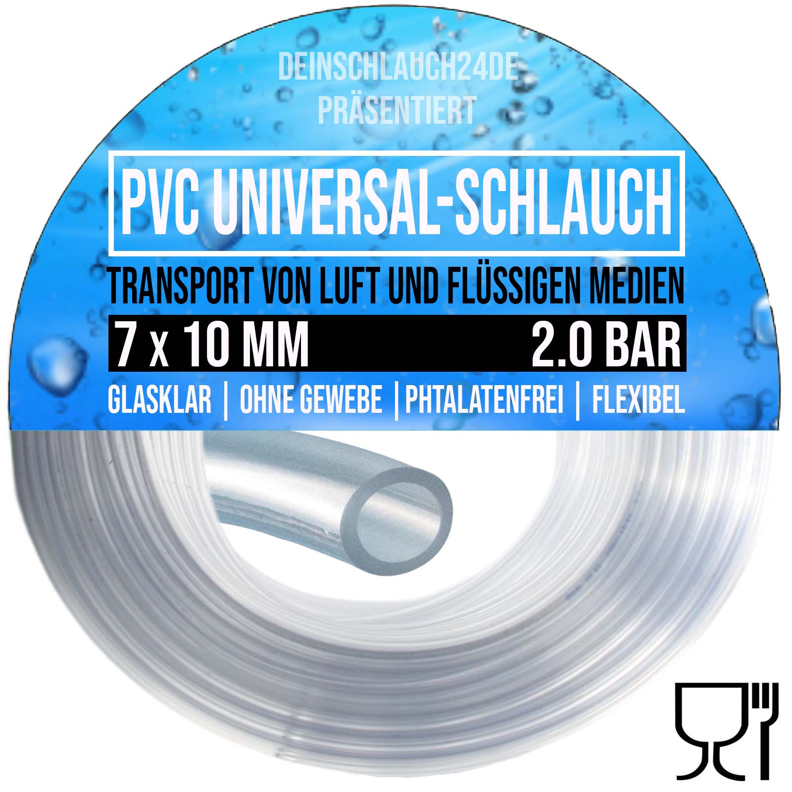 7 x 10 mm PVC Luft Filter Wasser Universal Labor Aquarium Terrarium Schlauch klar durchsichtig - PN 2 bar