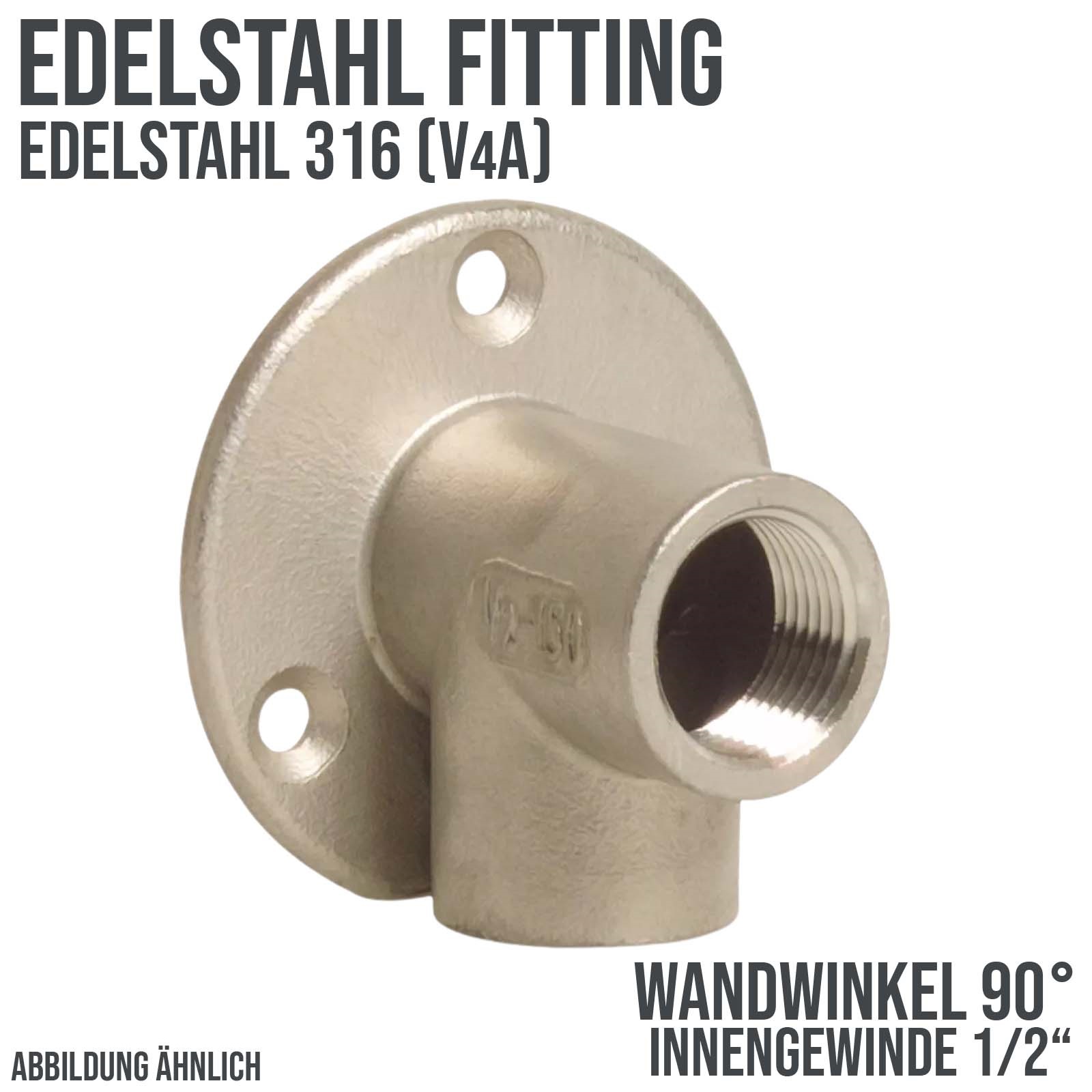 1/2" Edelstahl Fitting V4A AISI 316 Wandwinkel 90° Innengewinde IG - PN 16 bar